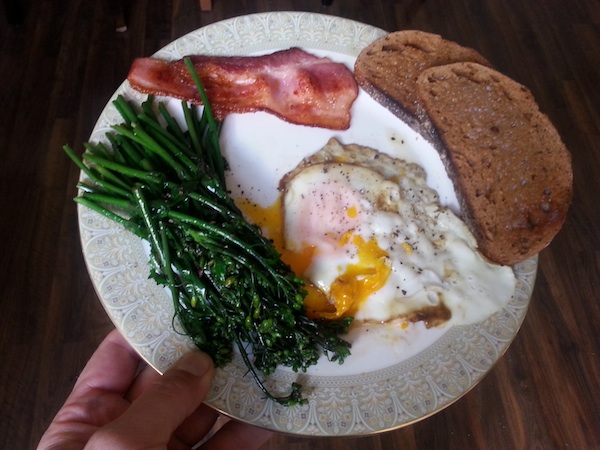 Kale flower shoots with bacon and eggs... Yum!